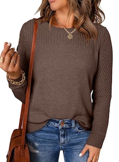Foto 1 | Foto 1 | Jersey Evaless Para Mujer Casual Tejido Trenzado De Gran Tamaño Marrón Oscuro - Venta Internacional.