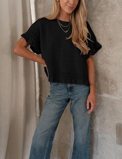Foto 5 | Foto 5 | Jersey Yeokou Para Mujer Manga Corta Dobladillo Con Volantes Negro - Venta Internacional.