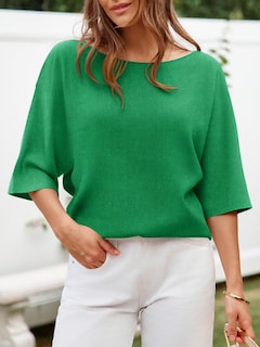 Foto 2 | Foto 2 | Jersey Cicky Bell Para Mujer  Media Manga  Gran Tamaño  Cuello Barco  Verde - Venta Internacional.