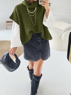 Foto 5 | Foto 5 | Suéter Tipo Poncho Cicky Bell Para Mujer Cuello Alto Estilo Murciélago - Venta Internacional.