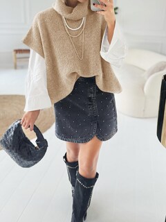 Foto 5 | Foto 5 | Jersey Tipo Poncho Cicky Bell Para Mujer  Cuello Alto  De Gran Tamaño  Color Caqui - Venta Internacional.