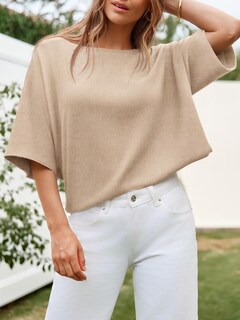 Foto 3 | Foto 3 | Jersey Cicky Bell Para Mujer De Media Manga Con Cuello De Barco Extragrande - Venta Internacional.