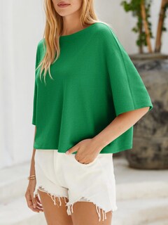 Foto 5 | Foto 5 | Jersey Cicky Bell Para Mujer Media Manga Gran Tamaño Cuello Barco Verde - Venta Internacional.