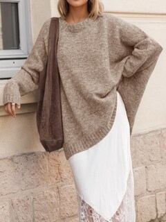 Foto 2 | Foto 2 | Suéter Tipo Túnica Saodimallsu Para Mujer De Punto Extragrande Color Caqui Otoño - Venta Internacional.