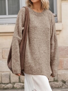 Foto 3 | Foto 3 | Suéter Tipo Túnica Saodimallsu Para Mujer De Punto Extragrande Color Caqui Otoño - Venta Internacional.