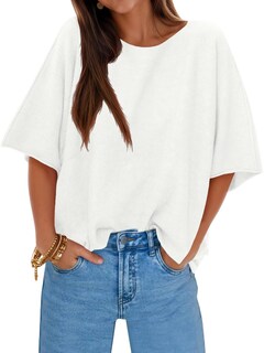 Foto 1 | Foto 1 | Jersey Cicky Bell Para Mujer  Media Manga  Cuello Barco  De Gran Tamaño  Blanco - Venta Internacional.