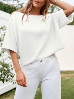 Foto 3 | Foto 3 | Jersey Cicky Bell Para Mujer  Media Manga  Cuello Barco  De Gran Tamaño  Blanco - Venta Internacional.