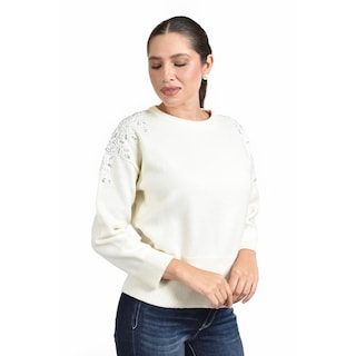 Foto 5 | Foto 5 | Sueter Con Bordado Y Pedrería En Los Hombros Roman Fashion / Juvenil 4008 (hueso) Beige