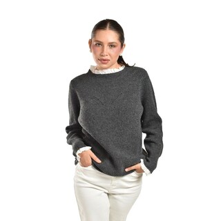Foto 6 | Foto 6 | Sueter Con Cuello Y Puños De Encaje Roman Fashion /juvenil 4015 (gris Obscuro) Gris Oscuro