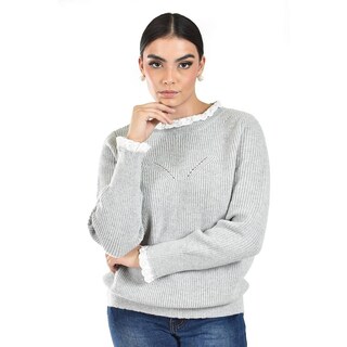 Foto 1 | Foto 1 | Sueter Con Cuello Y Puños De Encaje Roman Fashion /juvenil 4015 (gris Claro) Gris