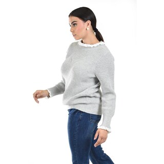Foto 2 | Foto 2 | Sueter Con Cuello Y Puños De Encaje Roman Fashion /juvenil 4015 (gris Claro) Gris