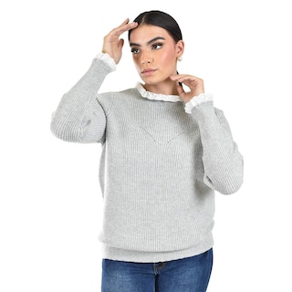 Foto 4 | Foto 4 | Sueter Con Cuello Y Puños De Encaje Roman Fashion /juvenil 4015 (gris Claro) Gris