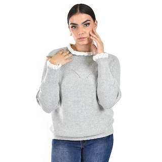 Foto 5 | Foto 5 | Sueter Con Cuello Y Puños De Encaje Roman Fashion /juvenil 4015 (gris Claro) Gris
