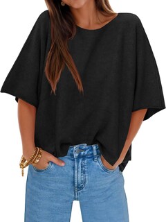 Foto 1 | Foto 1 | Jersey Cicky Bell Para Mujer Media Manga Cuello Barco De Gran Tamaño Negro - Venta Internacional.