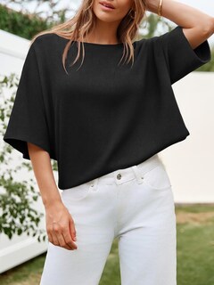 Foto 3 | Foto 3 | Jersey Cicky Bell Para Mujer Media Manga Cuello Barco De Gran Tamaño Negro - Venta Internacional.