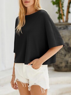 Foto 5 | Foto 5 | Jersey Cicky Bell Para Mujer Media Manga Cuello Barco De Gran Tamaño Negro - Venta Internacional.