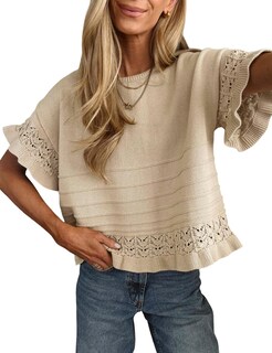 Foto 1 | Foto 1 | Jersey Yeokou Para Mujer Manga Corta Dobladillo Con Volantes Tejido A Ganchillo - Venta Internacional.