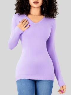 Foto 7 | Foto 7 | Suéter Para Mujer De Manga Larga Con Cuello En V Unitalla Sweater Dama De Punto Suet-1003 Lila Casual Formal