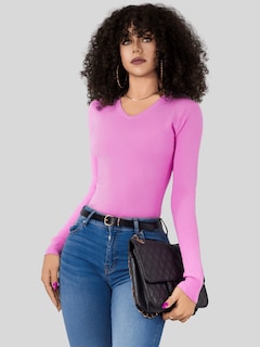 Foto 4 | Foto 4 | Suéter Para Mujer De Manga Larga Con Cuello En V Unitalla Sweater Dama De Punto Suet-1003 Rosa Oscuro Casual Formal