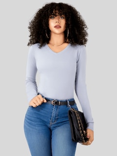 Foto 4 | Foto 4 | Suéter Para Mujer De Manga Larga Con Cuello En V Unitalla Sweater Dama De Punto Suet-1003 Gris Claro Casual Formal