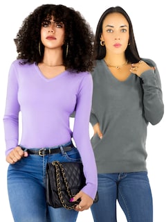 Foto 1 | Foto 1 | Set De 2 Sueteres Mujer Cuello V Manga Larga Suet-1003 Variedad De Colores Sueteres De Punto Sweaters