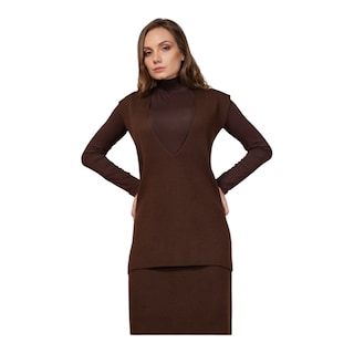 Foto 7 | Foto 7 | Conjunto De Suéter/chaleco/falda Café Para Dama Mussi