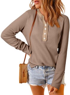 Foto 2 | Foto 2 | Top Tipo Túnica Acelitt De Punto Gofrado Con Cuello En V Y Botones, Color Caqui, Para Mujer - Venta Internacional.