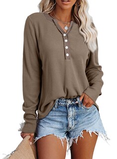 Foto 3 | Foto 3 | Top Tipo Túnica Acelitt De Punto Gofrado Con Cuello En V Y Botones, Color Caqui, Para Mujer - Venta Internacional.