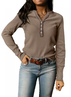 Foto 4 | Foto 4 | Top Tipo Túnica Acelitt De Punto Gofrado Con Cuello En V Y Botones, Color Caqui, Para Mujer - Venta Internacional.