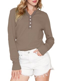 Foto 5 | Foto 5 | Top Tipo Túnica Acelitt De Punto Gofrado Con Cuello En V Y Botones, Color Caqui, Para Mujer - Venta Internacional.
