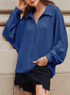 Foto 3 | Foto 3 | Camisa Elegante Con Cuello En V Holgado Para Mujer, Manga Larga, Azul Marino - Venta Internacional.