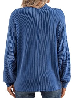 Foto 4 | Foto 4 | Camisa Elegante Con Cuello En V Holgado Para Mujer, Manga Larga, Azul Marino - Venta Internacional.