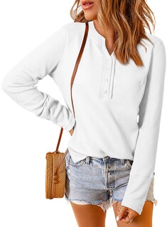 Foto 2 | Foto 2 | Camisa Acelit De Punto Henley Waffle De Manga Larga Para Mujer, Color Blanco - Venta Internacional.