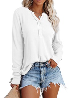 Foto 3 | Foto 3 | Camisa Acelit De Punto Henley Waffle De Manga Larga Para Mujer, Color Blanco - Venta Internacional.