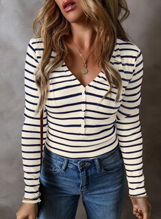 Foto 4 | Foto 4 | Camisa Acelit Para Mujer, Talla Grande, Manga Larga, Cuello En V, A Rayas - Venta Internacional.
