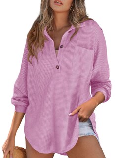 Foto 3 | Foto 3 | Camisa Henley Tipo Túnica De Punto Gofrado Superior Y Elegante Para Mujer - Venta Internacional.