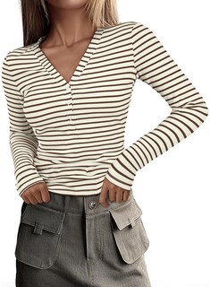 Foto 1 | Foto 1 | Blusa Casual De Punto Acanalado, Elegante, Acelit, Para Mujer, Color Marrón L - Venta Internacional.