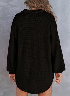 Foto 4 | Foto 4 | Top Astylish De Punto Gofrado, Manga Larga, Cuello En V, Color Negro Henley Xl - Venta Internacional.