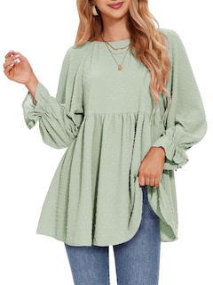 Foto 1 | Foto 1 | Blusa Exlura Para Mujer, Diseño De Muñeca Con Lunares Suizos, Holgada, Gris Y Verde - Venta Internacional.