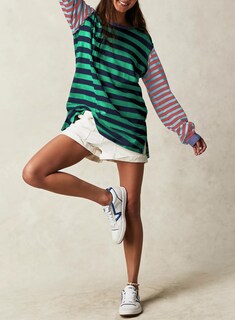 Foto 4 | Foto 4 | Camiseta Blencot Para Mujer Con Bloques De Color A Rayas, Talla Grande 2024 Y2k - Venta Internacional.