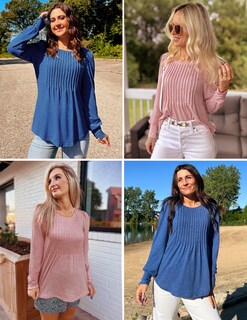 Foto 5 | Foto 5 | Camisa Zesica Manga Larga Para Mujer Otoño Cuello Redondo Azul - Venta Internacional.