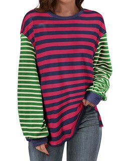 Foto 1 | Foto 1 | Camisa Tipo Túnica Blencot Para Mujer, Casual, Manga Larga, Manga Larga, Rayas Rosas - Venta Internacional.