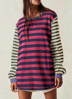 Foto 2 | Foto 2 | Camisa Tipo Túnica Blencot Para Mujer, Casual, Manga Larga, Manga Larga, Rayas Rosas - Venta Internacional.