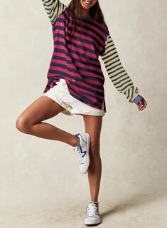 Foto 3 | Foto 3 | Camisa Tipo Túnica Blencot Para Mujer, Casual, Manga Larga, Manga Larga, Rayas Rosas - Venta Internacional.