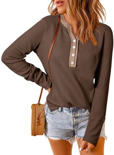 Foto 2 | Foto 2 | Top Acelit De Otoño Para Mujer, Cuello En V, Cuello En V, Marrón - Venta Internacional.