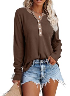 Foto 3 | Foto 3 | Top Acelit De Otoño Para Mujer, Cuello En V, Cuello En V, Marrón - Venta Internacional.