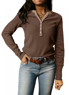 Foto 4 | Foto 4 | Top Acelit De Otoño Para Mujer, Cuello En V, Cuello En V, Marrón - Venta Internacional.
