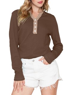 Foto 5 | Foto 5 | Top Acelit De Otoño Para Mujer, Cuello En V, Cuello En V, Marrón - Venta Internacional.