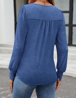 Foto 3 | Foto 3 | Camisa Zesica Manga Larga Para Mujer Otoño Cuello Redondo Azul - Venta Internacional.