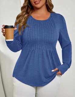 Foto 4 | Foto 4 | Camisa Zesica Manga Larga Para Mujer Otoño Cuello Redondo Azul - Venta Internacional.